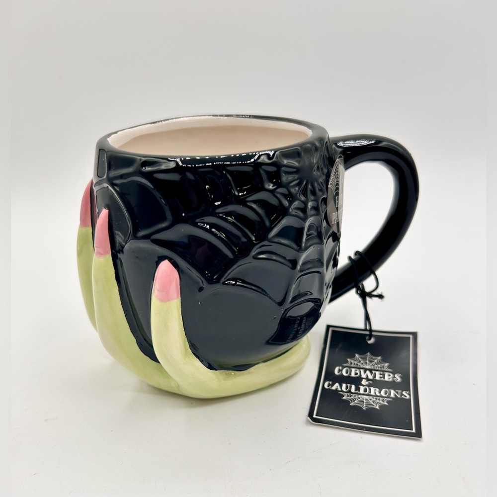 Cobwebs & Cauldrons Hand Black Green Halloween Ceramic Coffee Mug New